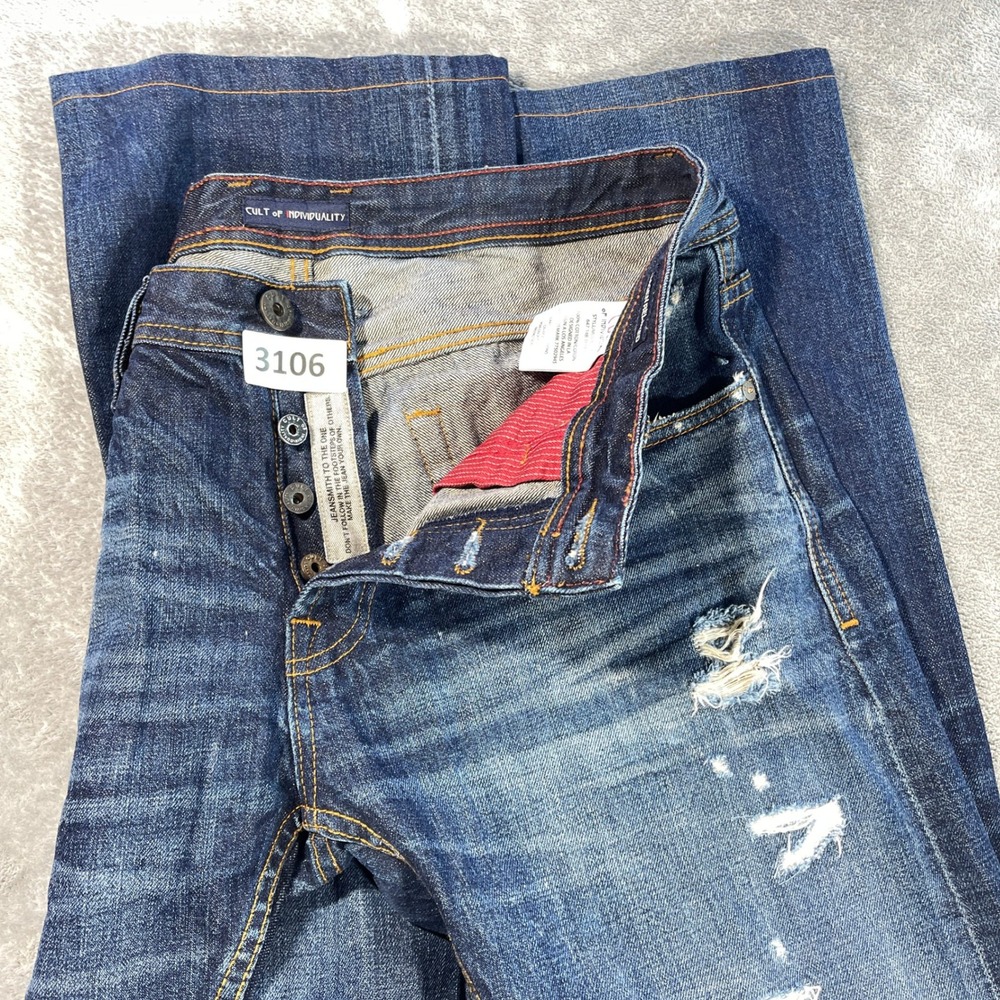 Cult of Individuality Hagen Relayed Jeans Mens 34 Blue Distressed Button Fly